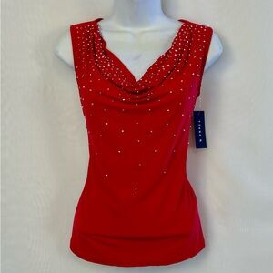 NWT Red Rhinestone Stretchy Tiana B. Women’s Sleeveless Top : Size medium